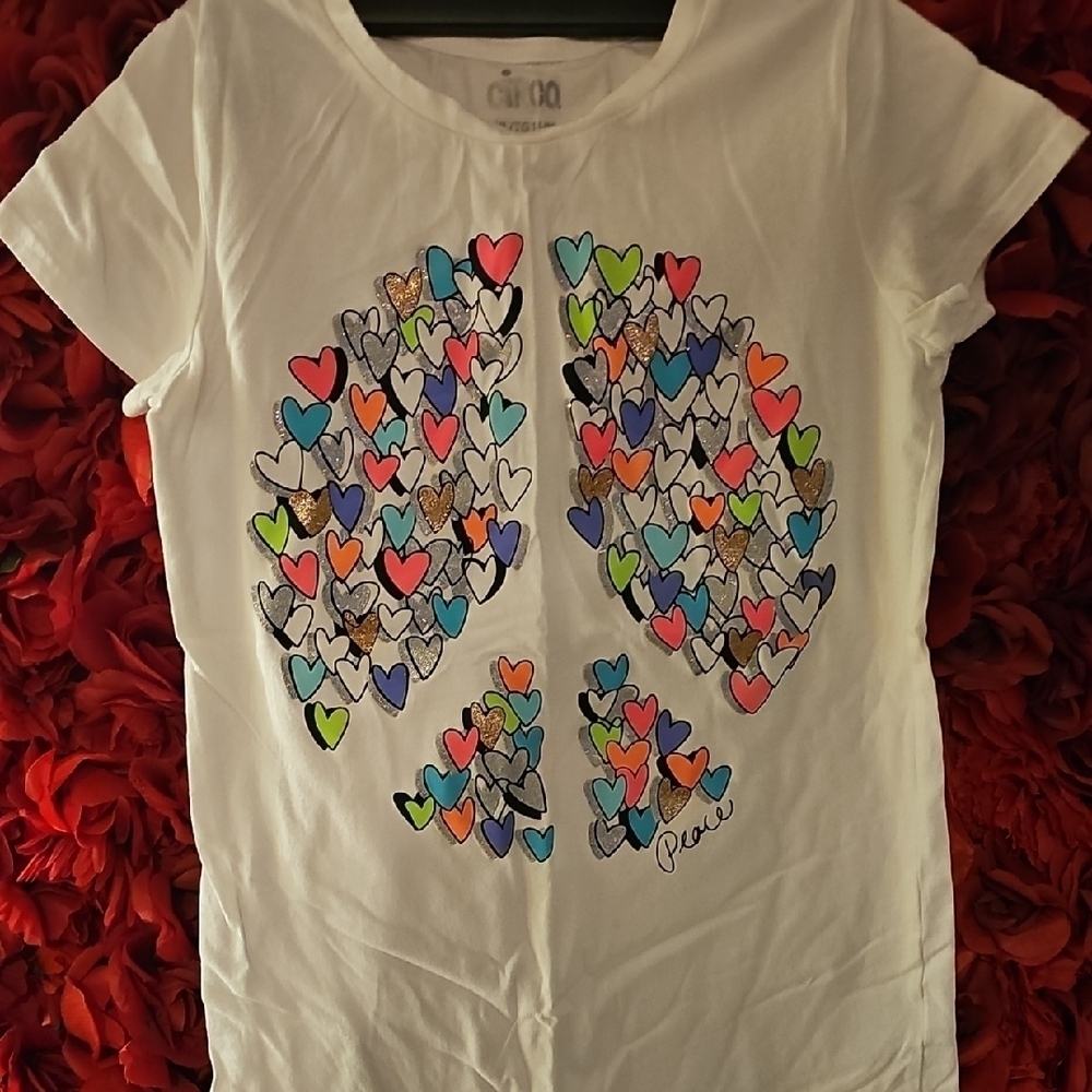 Circo Girls Colorful Heart Peace Sign Kids T-Shirt Sizec14/16